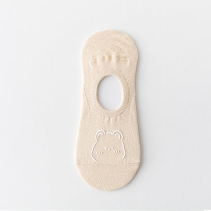 🧦 Lot de 6 paires de Chaussettes Bateau Invisibles – Coton Doux, Style Coréen & Motif Ours Mignon 🐻💕