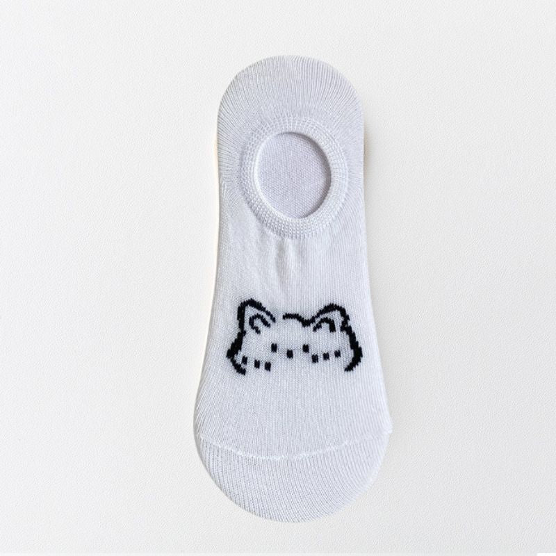 🧦 Lot de 6 paires de Chaussettes Bateau Invisibles – Coton Doux, Style Coréen & Motif Ours Mignon 🐻💕